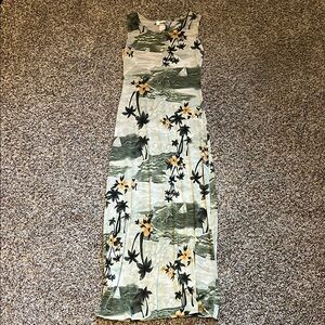 Tropical Green and White Sleeveless Sheath Maxi Dress